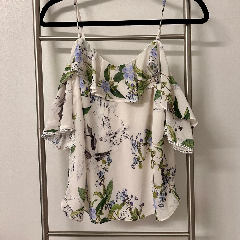 NEW Ever New Cream Ruffled Off-Shoulder Top